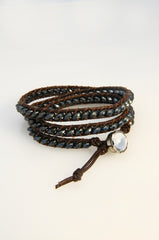 Brown Leather and Hematite Wrap Bracelet