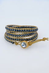 Gold Leather and Hematite Wrap Bracelet